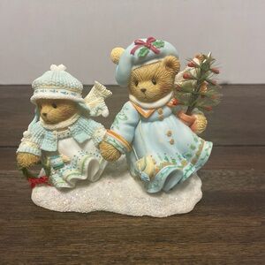 Cherished Teddies Blue and Cream Holiday Decor Figurine
